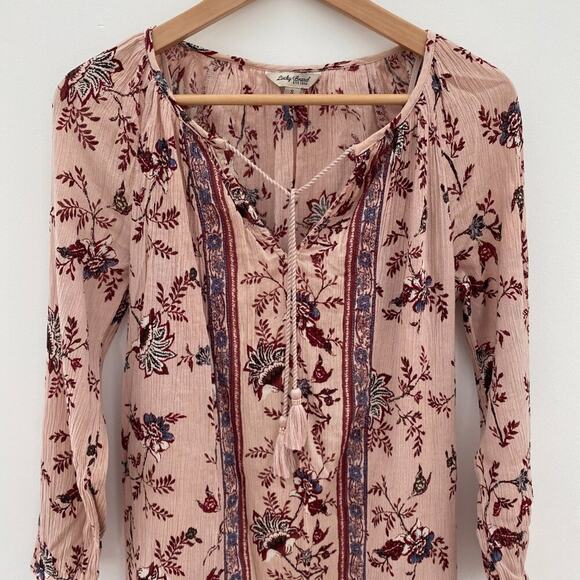 Lucky Brand Boho Floral Peasant‎ Dress Rose Long Sleeve Casual Chic Small - Picture 5 of 14